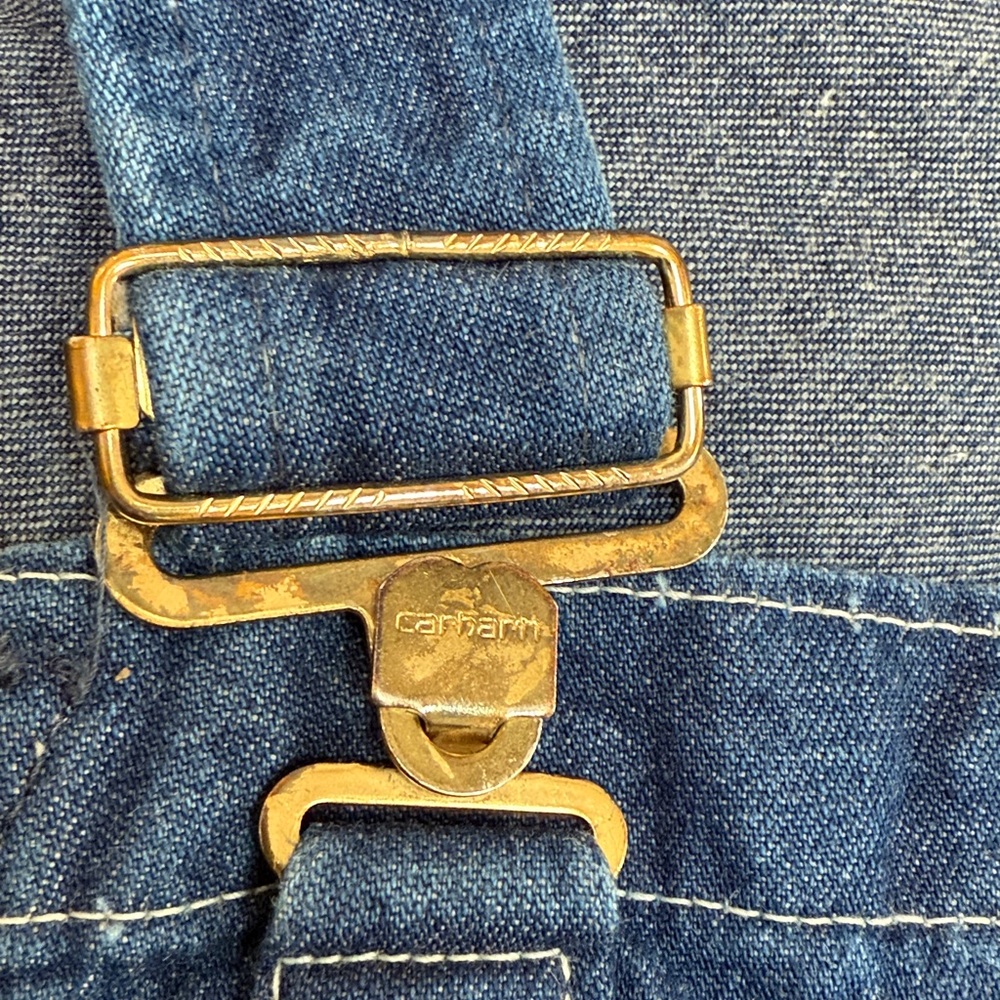 Vintage 90s Carhartt Blue Denim Cotton Bib Overalls Made in USA Y2K Size 48x30 - Picture 8 of 8